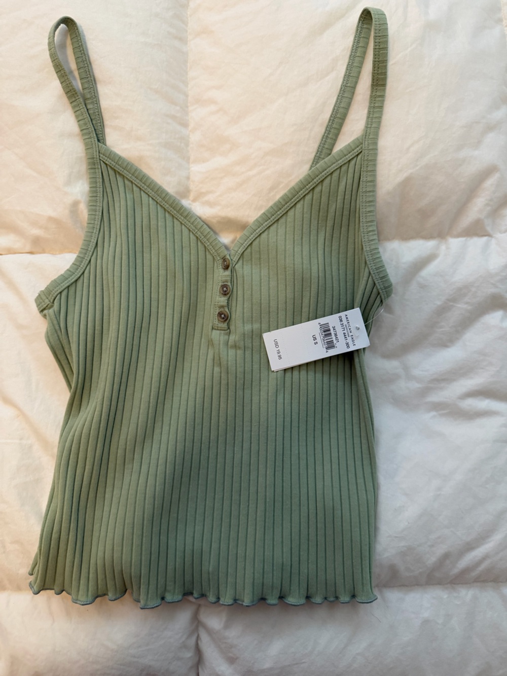 American Eagle Outfitters Ribbed Sage Green Button-Front Tank